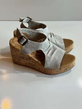 Blowfish Malibu Marge Grey Canvas Platform Wedge Sandals Size 6.5